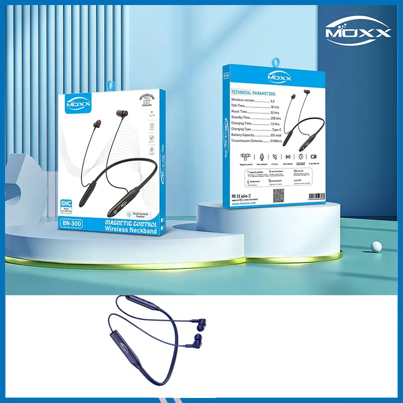 MOXX Wireless ENC Premium Neckband [BN300] | Super Touching Control | Environmental Noise Cancellation [ENC] Active