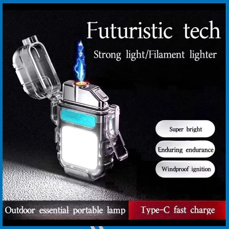 Lighter Flashlight Transparent Waterproof ARC Electric USB Camping Flash light Rechargeable
