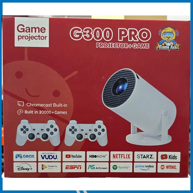 G300 PRO Gaming Projector 4K Android 20000+ Games WiFi 6 Chromecast New