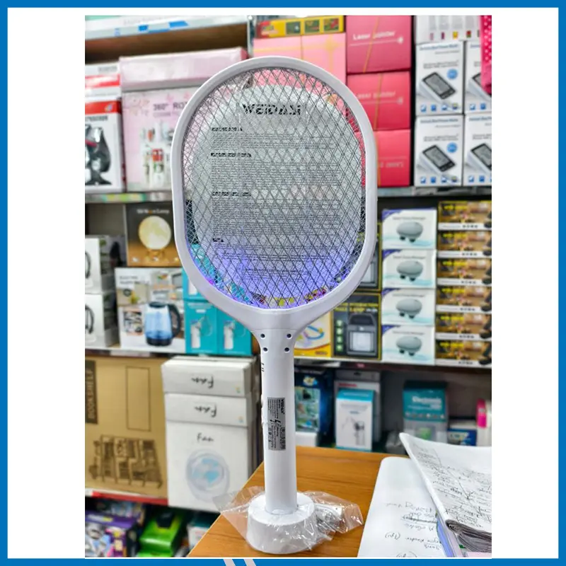 Rechargeable Dual-Use 2 in 1 UV Light Electric  Mosquito Racket Bat with Base Stand, Lithium Battery, USB Charging