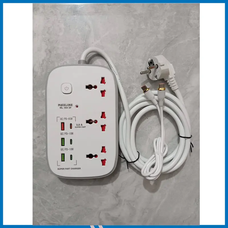 Maxline ML 904 SF 3 USB 3 Type C Fast Charging Multiplug Power Strip