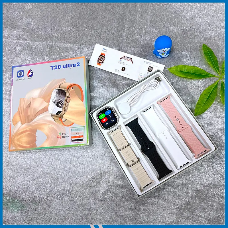 T20 Ultra 2 Smartwatch 2.3 " IPS Full Touch HD Screen Watch With 4 Strap Men Women Bluetooth Call Magnetic Wireless Charging Smartwatch