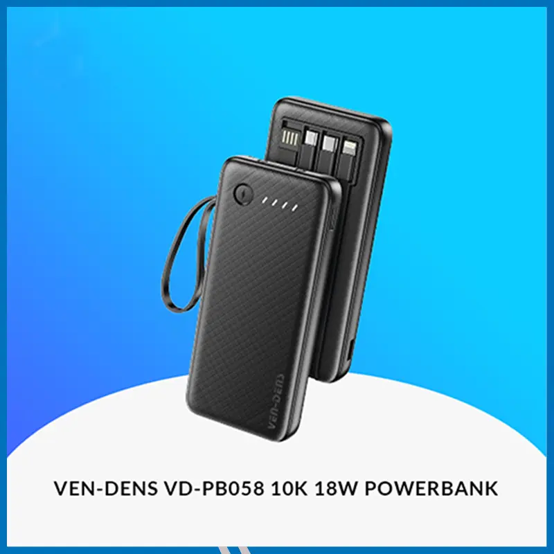 VEN-DENS 4 in 1 POWERBANK 10000MAH WITH CABLE BLACK VD-PB058