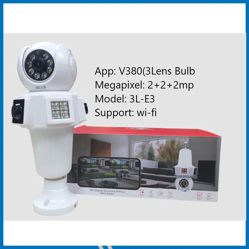 WiFi 3Lens Bulb PTZ Camera  3 Lens 3 View