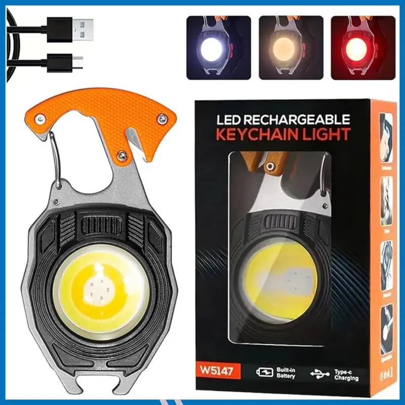 8-in-1 Professional Rechargeable COB Keychain Light with Screwdriver and Cigarette Lighter