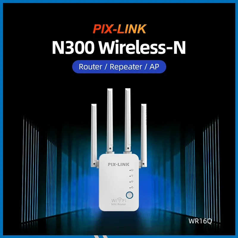 PIX-LINK 2.4G 300Mbps WiFi Signal Amplifier Wireless Router Dual Antenna Repeater