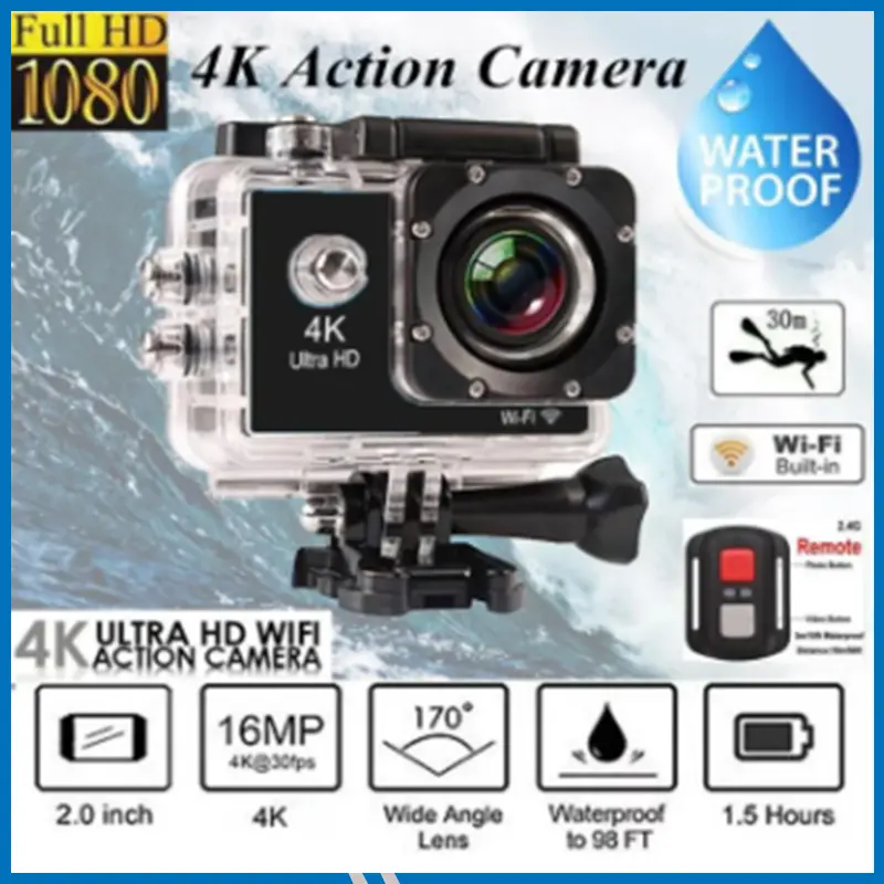 ACTION CAMERA 4K Full HD WiFi 30M Waterproof Sports Action Camera Waterproof DV Camcorder 16MP Sports and Action Camera (Black, 16 MP)
