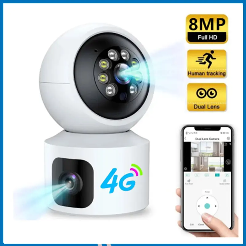 Sim supported 4G Dual Lens Dual Screen,smart Security Camera,1080p Hd V380 WiFi IP Camera