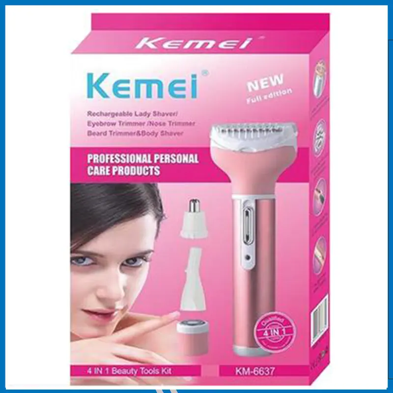 Kemei KM-6637 Multi-Functional 4 In 1 Rechargeable Women Body Shaver