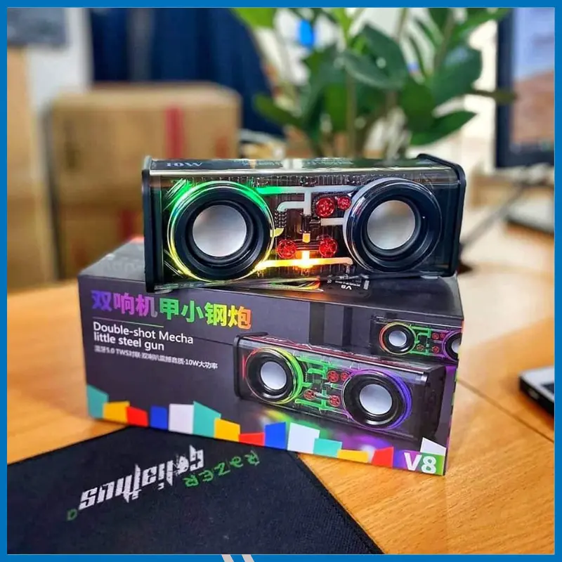 V8 RGB Armour BT5.3 Dual 13.6W Transparent Speaker