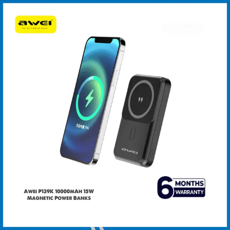 Awei P139K 10000mAh 15W Magnetic Wireless Charger Power Bank 22.5W Fast Charging External Battery