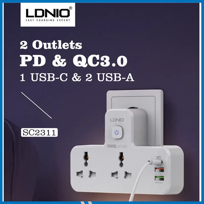LDNIO SC2311 20W 3-Port USB Charger Extension Power Strip