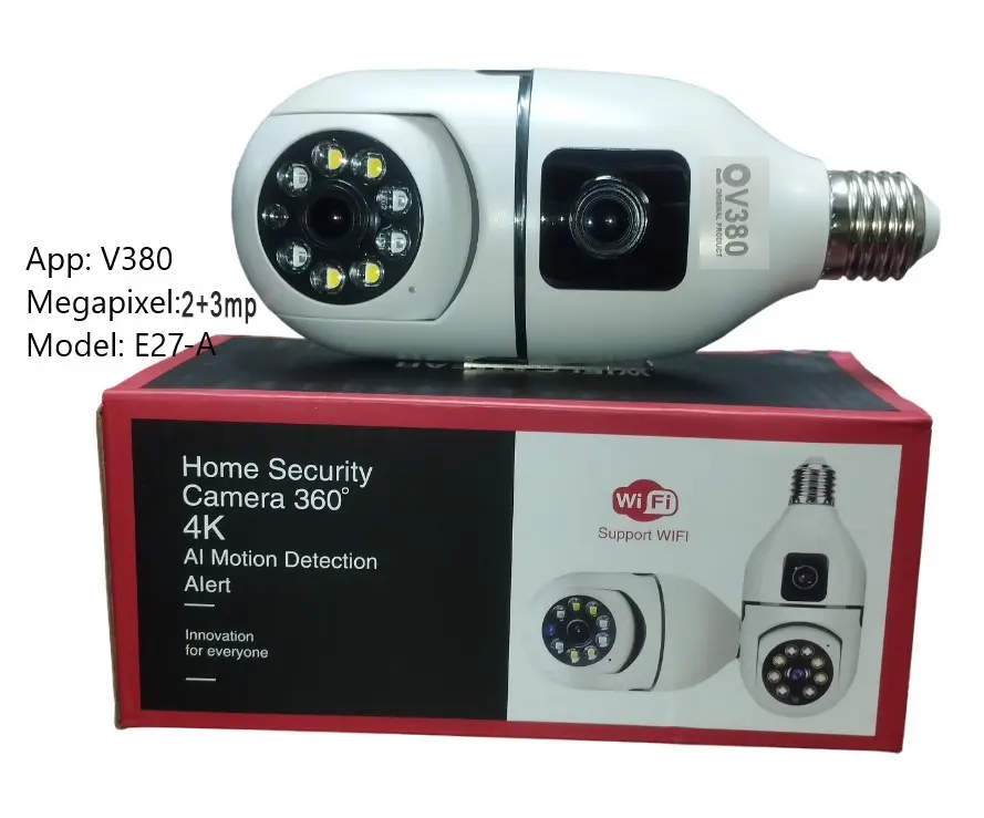 V380 Pro Dual Lens Dual Screen E27 Bulb Camera Two Ways Audio Color Night Vision Smart Home Security Wireless WIFI Indoor Camera