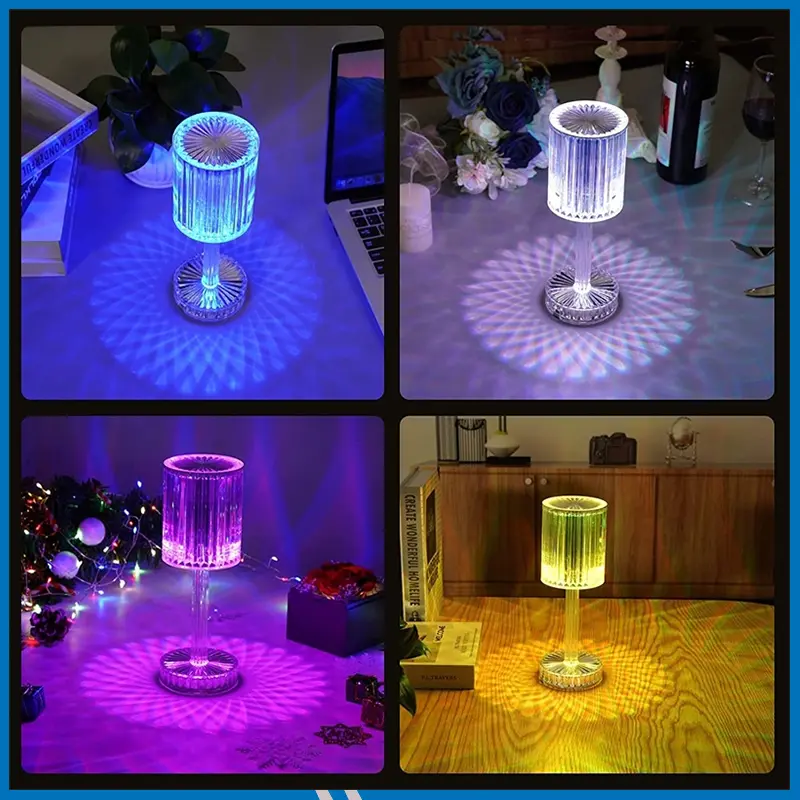 16 Color USB Led Rechargeable Crystal Gatsby Diamond Table Lamp for Dining Table Bedroom Living Room Atmosphere Table Lamp