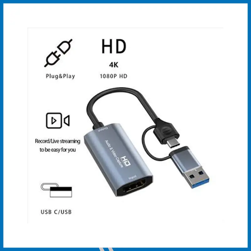 4K HDMI-Compatible to Type-C+USB Video Capture Card 1080P USB Computer Game Capture Card