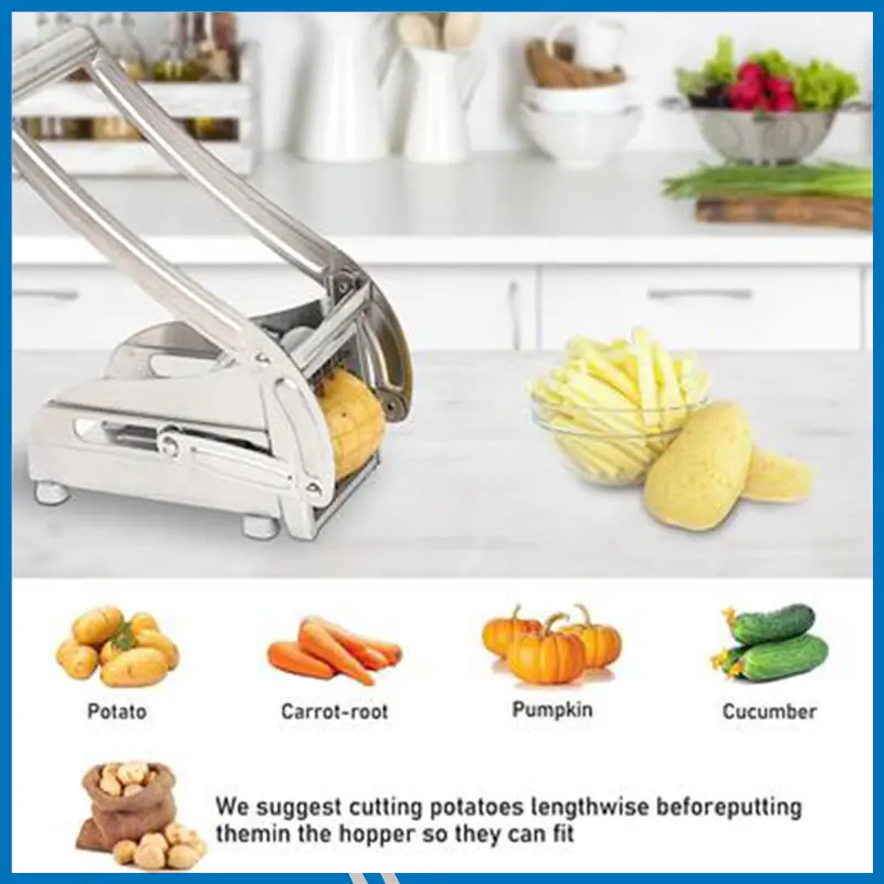 French Fries Cutter Machine, Commercial Stainless Steel 2-Blade French Fry Potato Vegetable Cutter Slicer Potato Chipper Fries Slicer, Multi-Function Home Potato Chopper for Vegetable, Fruit